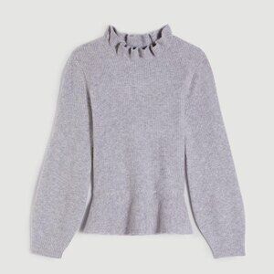 Gray Ann Taylor Ruffle Crew Neck Peplum Long Sleeve Knit Sweater (NWT)